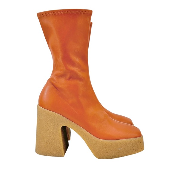 Stella McCartney Skyla Stretch Brown Vegan Leather Chunky Platform Ankle Boots - Picture 2 of 14